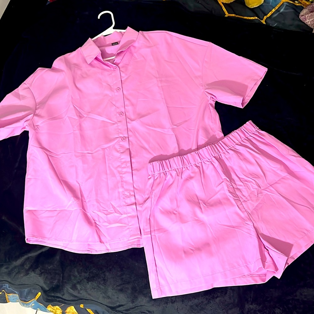 Two piece Button up and shorts